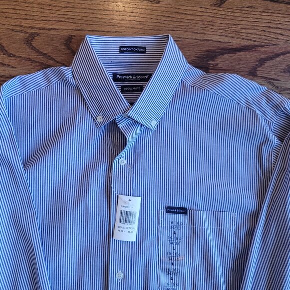 Preswick & Moore Pinpoint Oxford Shirt 16-16 1/2 34/35 Regular Fit Striped - Picture 1 of 7